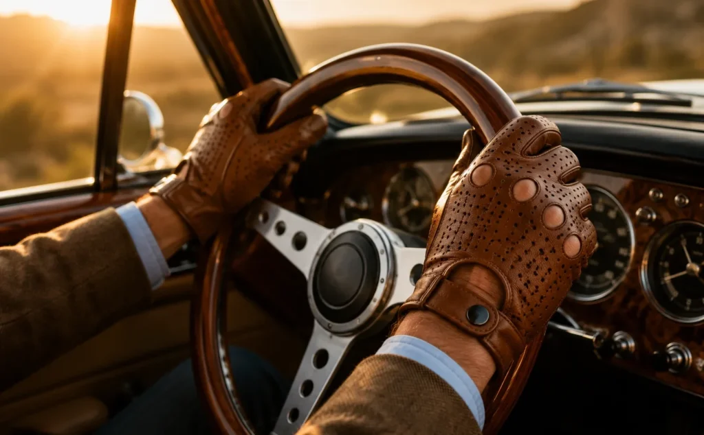 Premium driving gloves designed to provide a comfortable fit, improved grip, and stylish appearance.