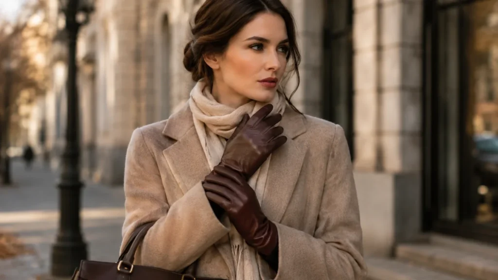 Elegant fashion gloves designed to complement stylish outfits and formal clothing.