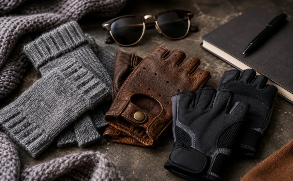 Stylish fingerless gloves providing warmth while keeping the fingers free for easy movement.